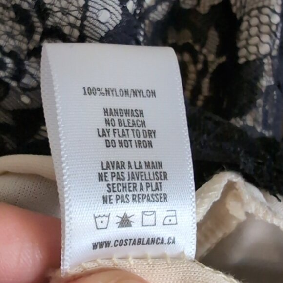 Costa Blanca Lace Illusion Dress Crop Sleeve Mini Bodycon Ballet Black White - Picture 11 of 11